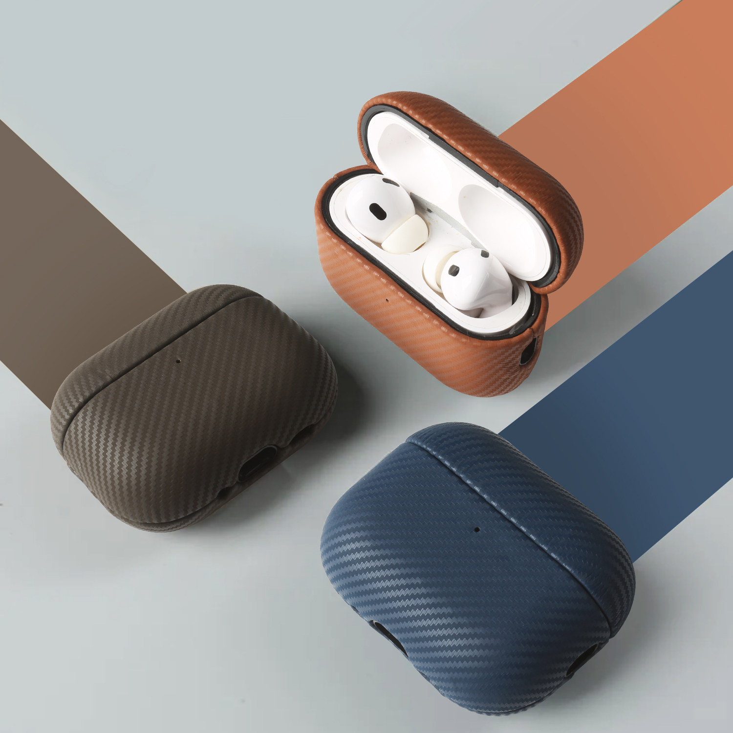 凯夫拉纤维纹真皮airpodspro3保护壳适用苹果三代pro2高级蓝牙airpods4代降噪皮质耳机套新款C口真皮保护套