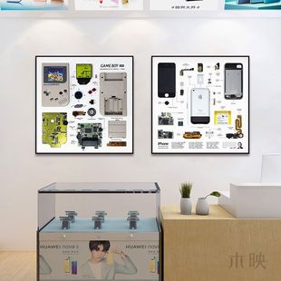 乔布斯装饰画苹果iPhone手机结构分解图手机维修店宣传海报挂画