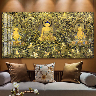 唐卡客厅装饰画西藏藏族文化背景墙壁画少数民族风佛堂三世佛挂画
