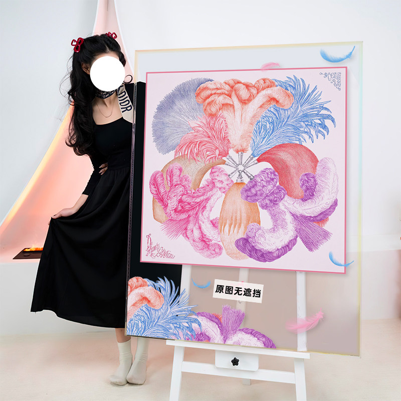 多巴胺客厅丝巾装饰画法式轻奢羽毛卧室壁画小众艺术亚克力挂画,家居饰品,现代装饰画,淘宝优惠券,粉丝福利购,淘宝优惠卷