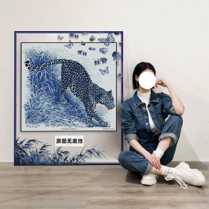 轻奢丛林金钱豹亚克力丝巾装饰画客厅卧室挂画高档酒店办公室壁画