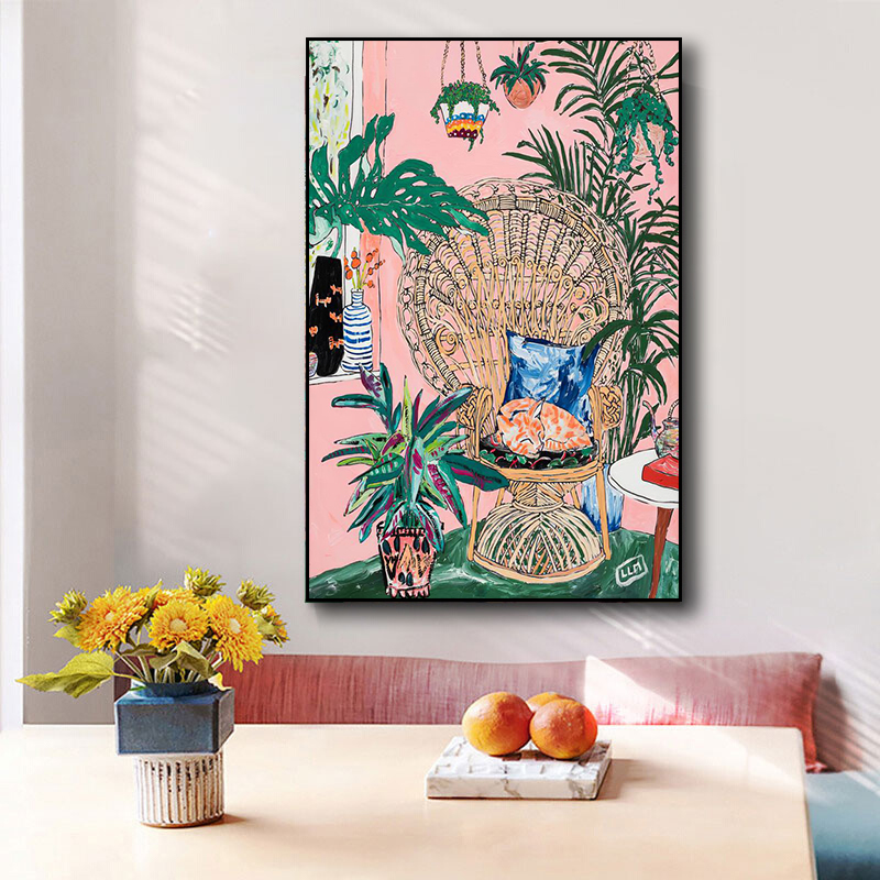 多巴胺治愈系客厅彩色装饰画抽象风景画玄关餐厅小众艺术猫咪挂画图片