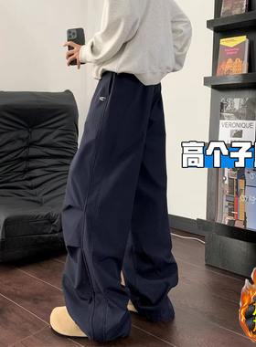 高个子加长藏青色阔腿工装裤女秋冬加绒加厚美式户外冲锋登山裤子