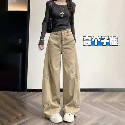 卡其色美式阔腿工装裤女高个子