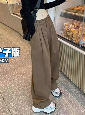 加长版卡其色阔腿工装裤女高个子秋2025新款运动休闲拖地西装裤子