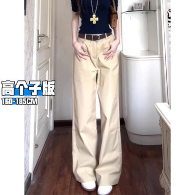 工装风卡其色阔腿裤子女秋