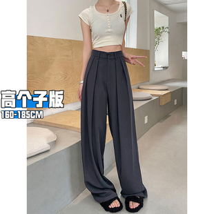 宽松休闲加长垂感拖地阔腿裤 女2025春秋新款 裤 高个子超长灰色西装