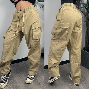 辣妹新款 复古高街宽松休闲伞兵裤 情侣运动工装 男女同款 裤 美式