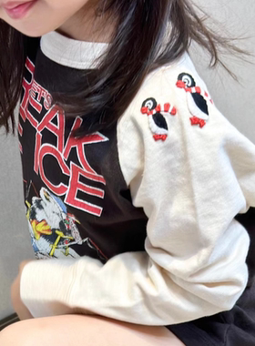 童装上衣秋季2025新款日系DD风儿童长袖t恤企鹅刺绣插肩袖纯棉T恤