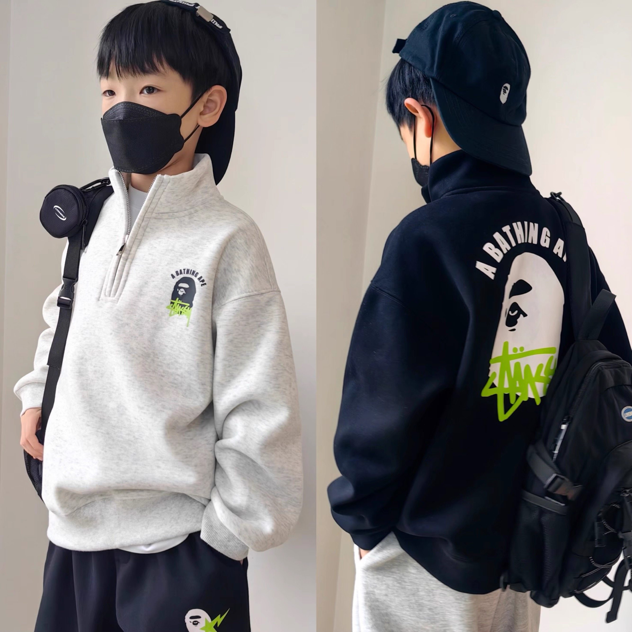 秋冬款儿童立领拉链一体绒奥利绒加绒卫衣外套男女童帅气上衣绒衣