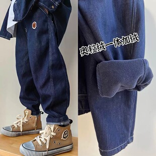 保暖直筒裤 冬季 日系奥利绒软糯长裤 2025秋冬新品 潮 加绒儿童牛仔裤