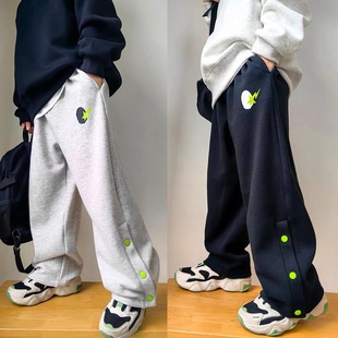 秋冬款儿童帅气加绒保暖运动裤一体不倒绒开扣卫裤男女童绒裤长裤