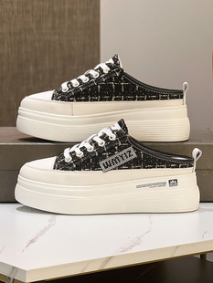 厚底包头半拖鞋外穿2025夏新款内增高女鞋时尚松糕鞋无后跟小白鞋