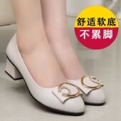 尖头女鞋 春秋季 浅口中跟单鞋 真软皮2025新款 女中年女士妈妈女皮鞋