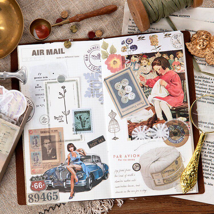 糖诗火柴盒贴纸 旧物件系列80枚入 创意复古手帐装饰diy素材贴画