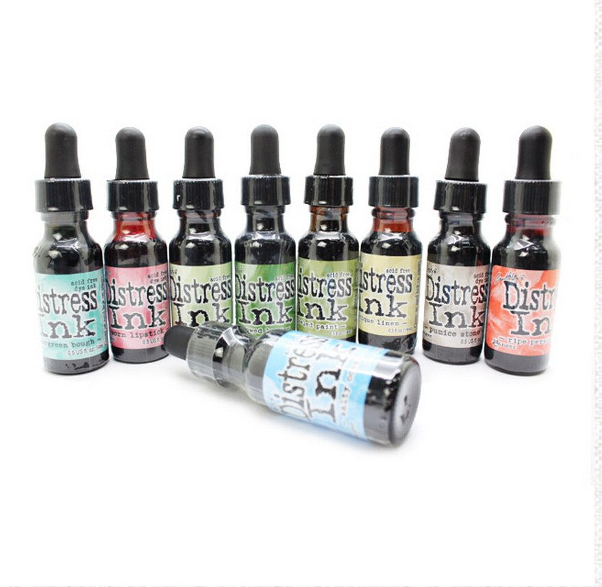 Ranger distress ink复古斑驳印台补充液橡皮章染卡水性染料印油