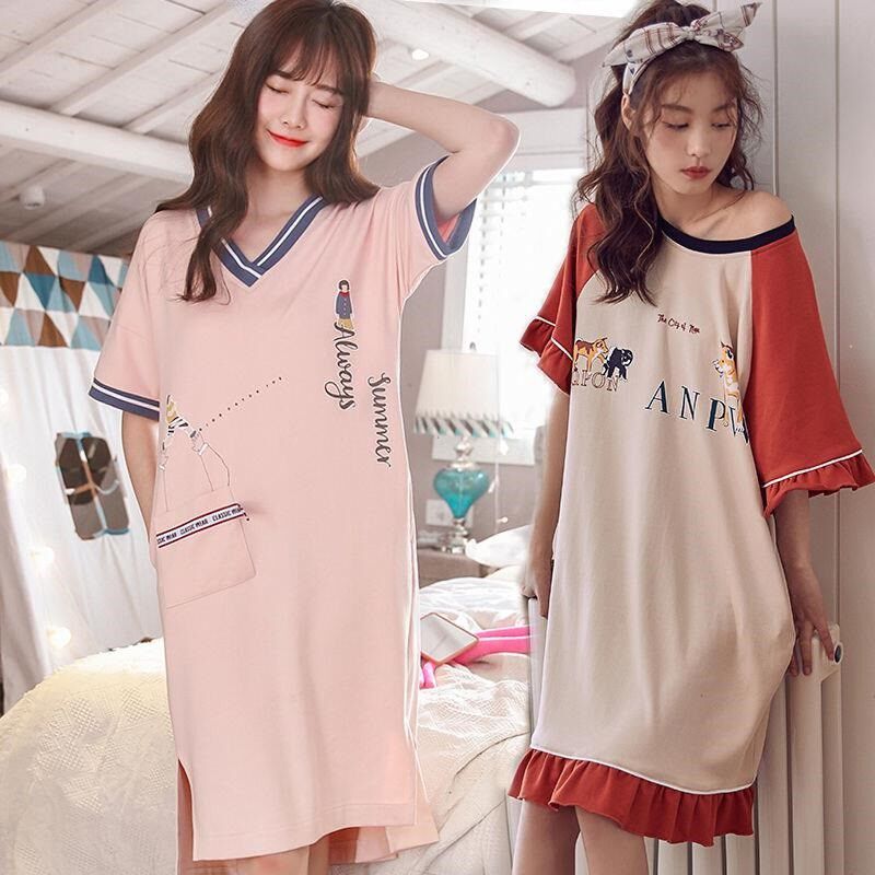 睡裙女夏短袖棉质韩版可爱家居服宽松大码学生睡衣中长睡裙性感薄|msdalam kategori Butik wanita / wanita, seluar jeans - dari Buy2taobao.com untuk memberikan perkhidmatan ejen Taobao profesional membeli