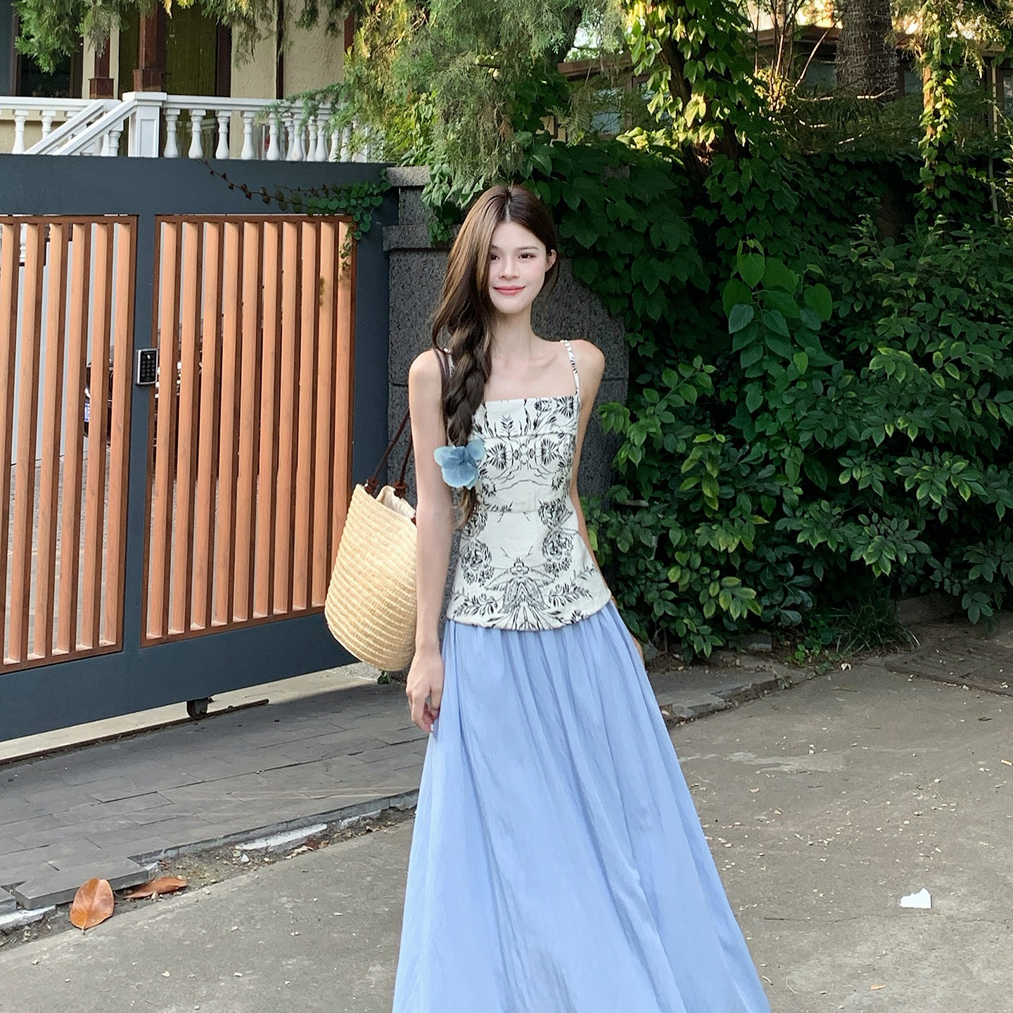 Work 32day 夏高级感背心吊带上衣+复古慵懒风休闲高腰宽松半身裙