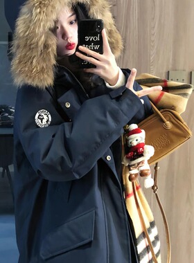 长款工装棉服女2025冬季新款学院风小个子派克服宽松加厚棉衣外套