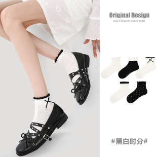 2026春夏新款 波点花边袜子女 女袜简约黑白时分透气网眼船袜棉薄款