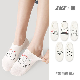 文艺复兴夏季 白色不掉跟浅口袜子女船袜可爱小熊学生隐形袜 薄款