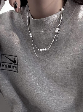男女双层珍珠拼接项链女韩版冷淡风小众2024新款个性配饰酷潮饰品