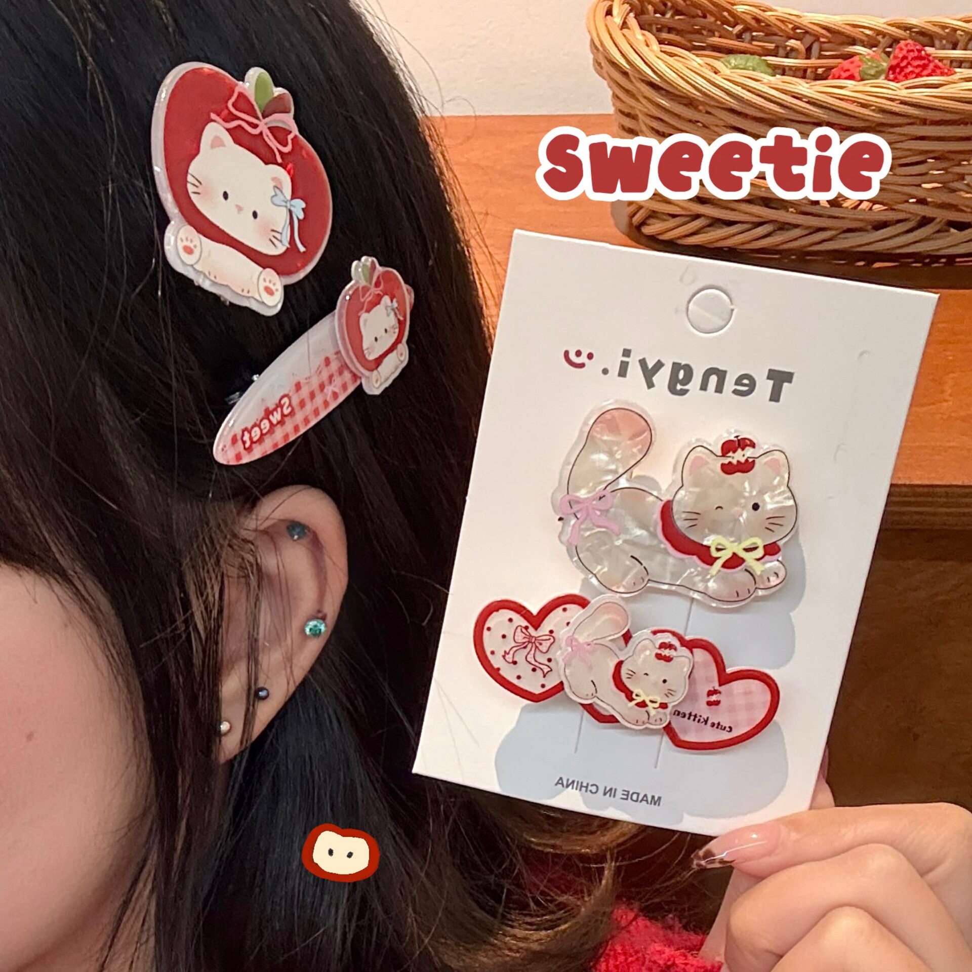 新款可爱卡通萌宠小猫发夹少女百搭刘海夹边夹甜美碎发鸭嘴夹头饰