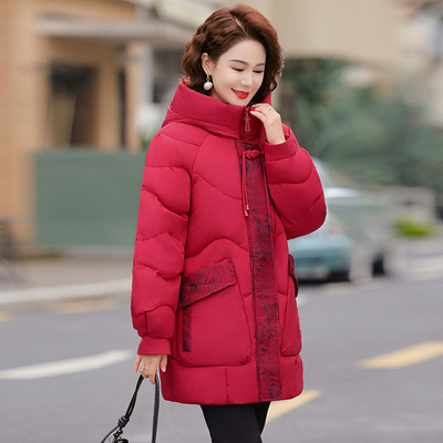中年妈妈棉服时尚洋气冬装外套中老年人秋冬羽绒棉服中长款棉袄女