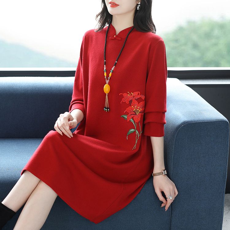 梵猫2025新款针织衫女中老年妈妈装大牌立领复古中国风