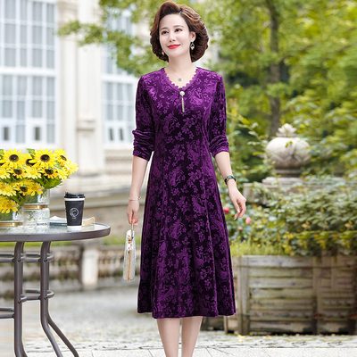 梵猫秋季时尚中年妈妈印花连衣裙