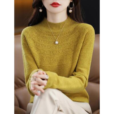 一线半高领羊毛衫女100纯羊毛秋冬短款软糯糯宽松内搭毛衣打底衫