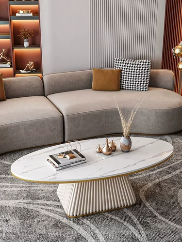 Светлый роскошный образцы комнаты дизайнер кофейный столик модель минималистская современная гостиная маленькая квартира Дом овальный рок журнальный столик
