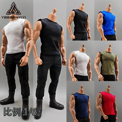 1/6男宽肩背心强壮体打底12寸兵人素体娃衣肌肉强壮T恤运动服饰