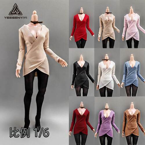 1/6女兵人性感交叉V领连衣裙12寸娃娃衣服手办毛衣服装YEESENYIYI
