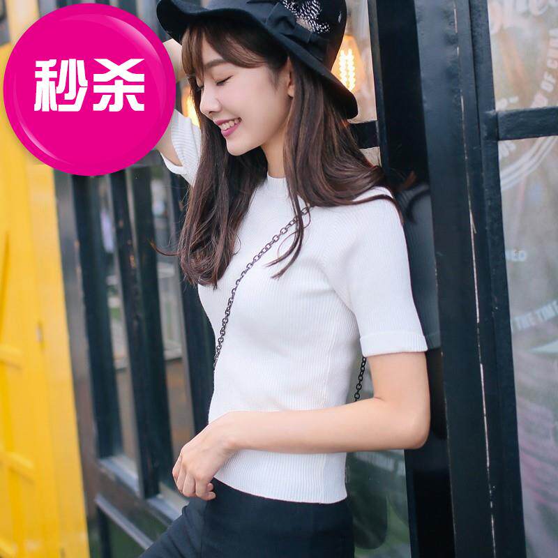 半高领中袖针织衫女五p分袖上衣2019新款韩版修身打底衫短袖薄毛|msdalam kategori Butik wanita / wanita, sweater bulu - dari Buy2taobao.com untuk memberikan perkhidmatan ejen Taobao profesional membeli