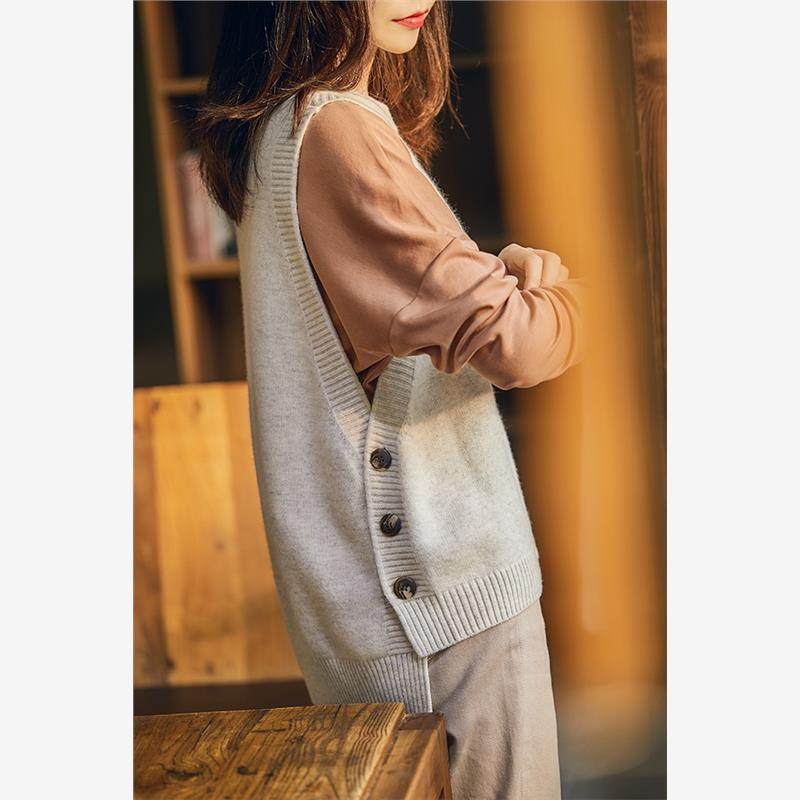 春秋针织马甲女毛背心外穿毛衣外搭短款套头圆领保暖针织坎肩叠穿