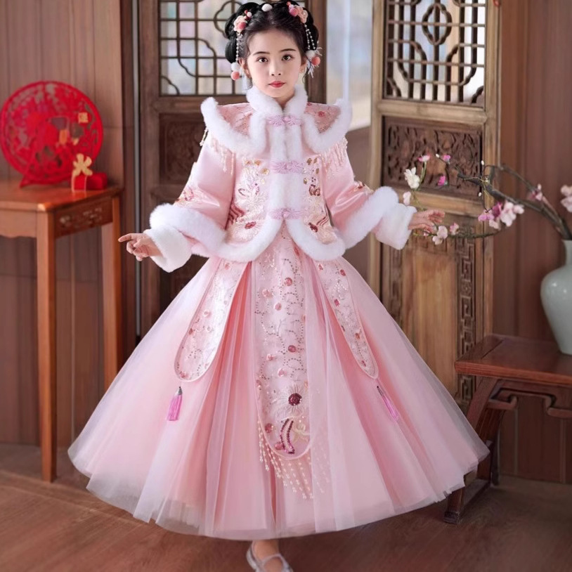 女童汉服秋冬古装中国风2025新款古风超仙连衣裙儿童唐装裙子冬季