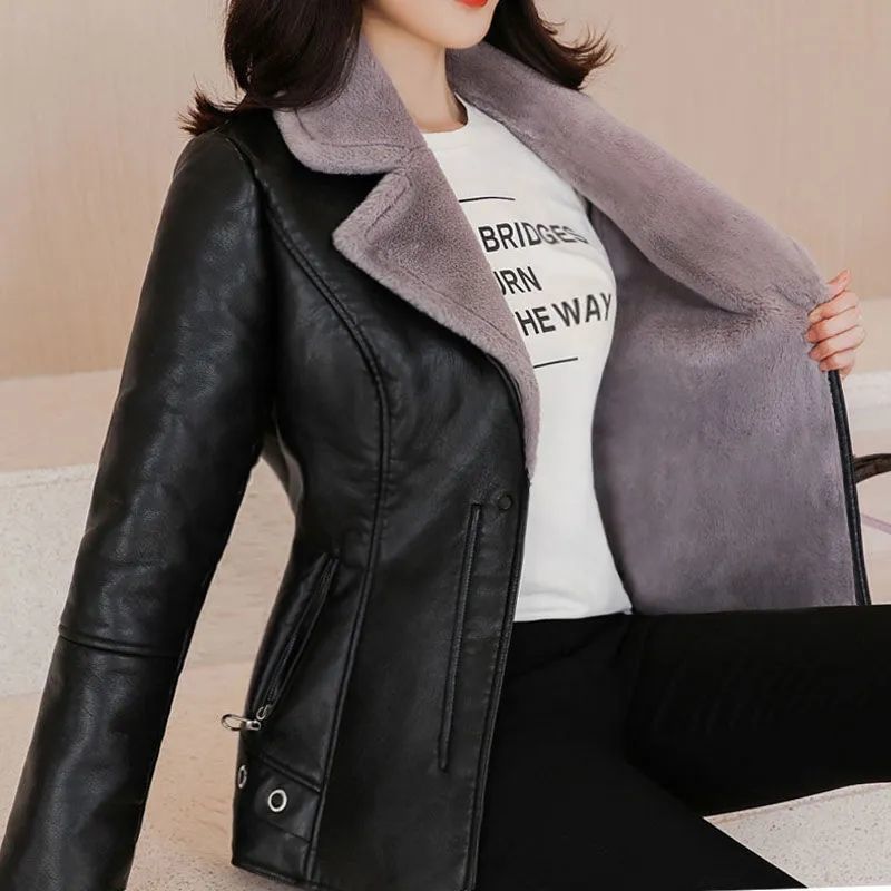 秋冬款皮衣女加厚加绒保暖皮毛一体衣服韩版显瘦短款女士皮衣外套