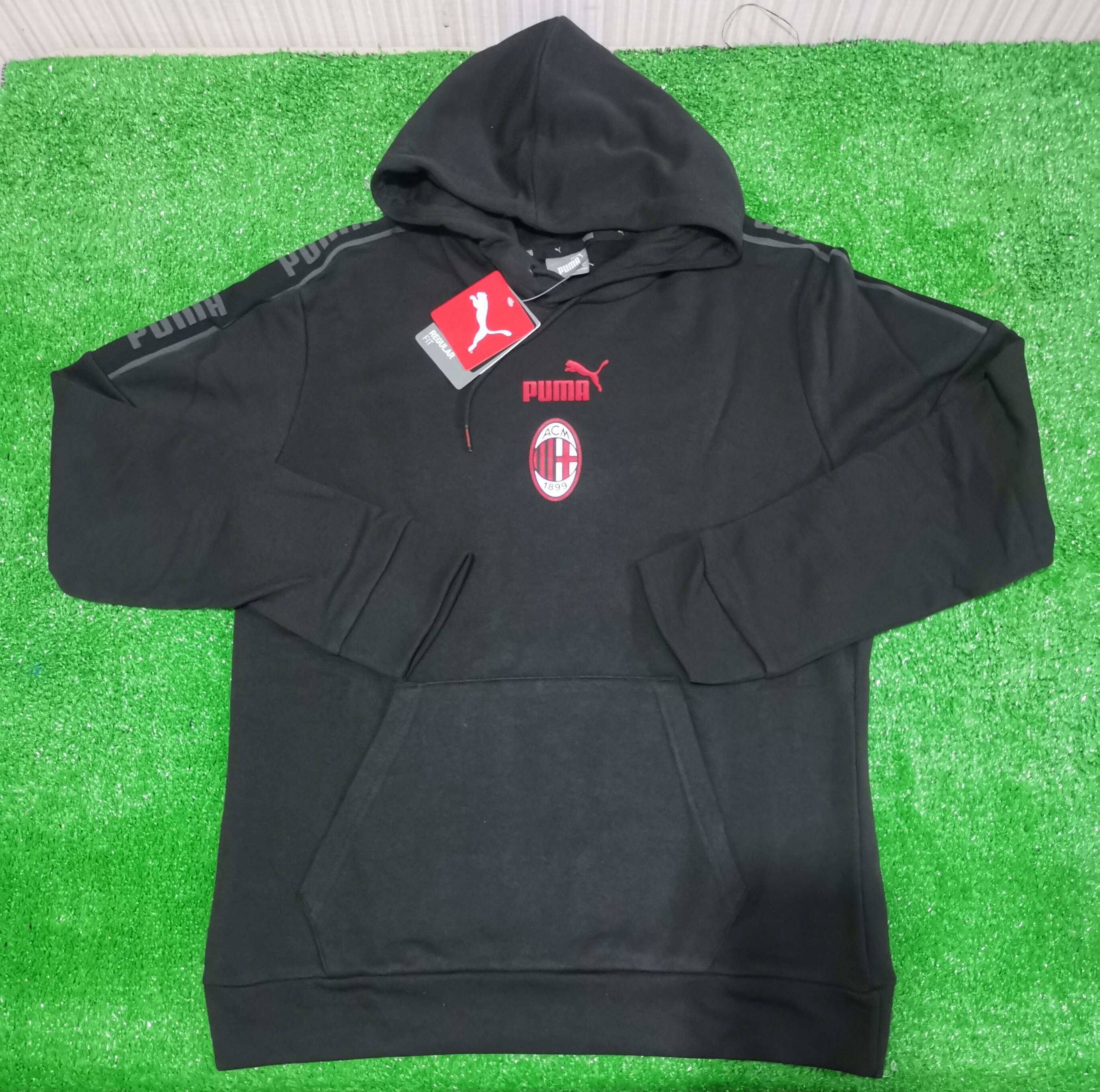 S码 PUMA AC米兰 黑色 白色 男子足球运动连帽套头衫休闲针织卫衣