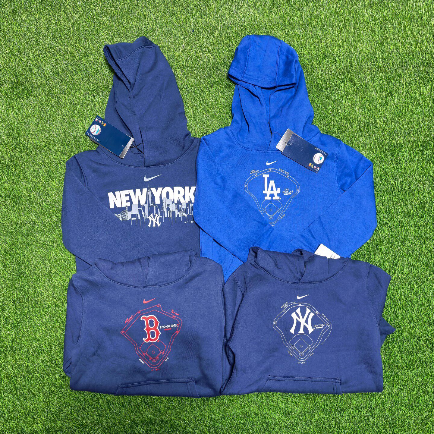 Nike MLB联名款大童儿童青少年抓绒连帽长袖运动卫衣套头衫外套