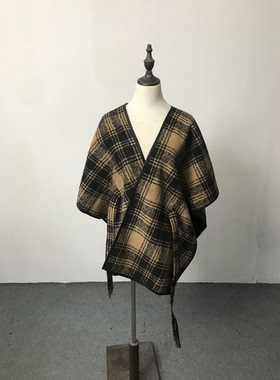 四季绑带加绒加厚保暖披肩斗篷