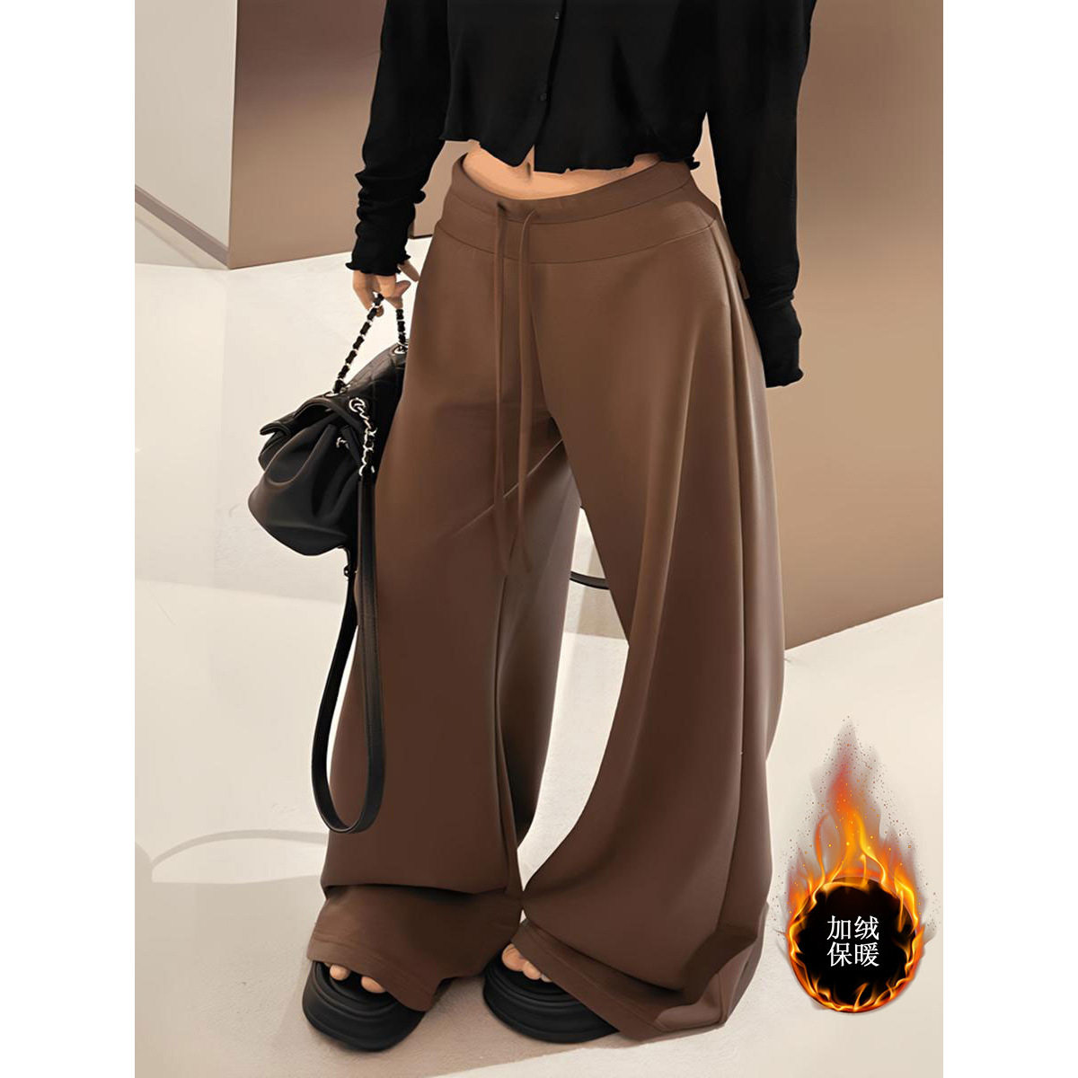 栗棕色直筒运动裤女秋冬加绒26新款高腰显瘦百搭休闲阔腿卫裤子,女装/女士精品,卫裤,淘宝优惠券,粉丝福利购,淘宝优惠卷