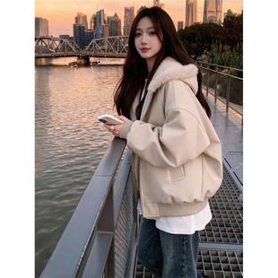 连帽小个子短款 冬季 保暖情侣棉袄 2025新款 羊羔毛绒厚外套棉服女款