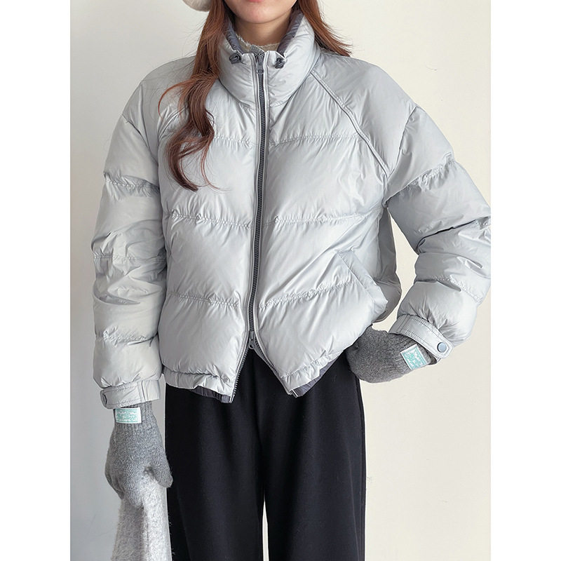 【90白鸭绒曼哈顿雪夜】纯色拼色短款立领羽绒服女冬季