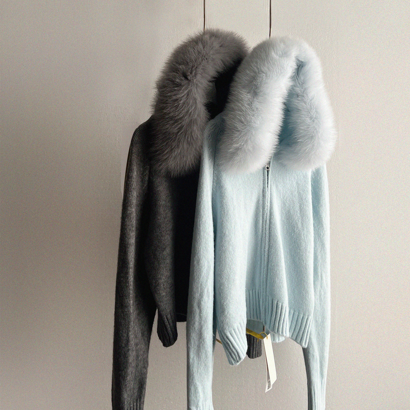 法式温柔穿搭狐狸毛连帽针织开衫