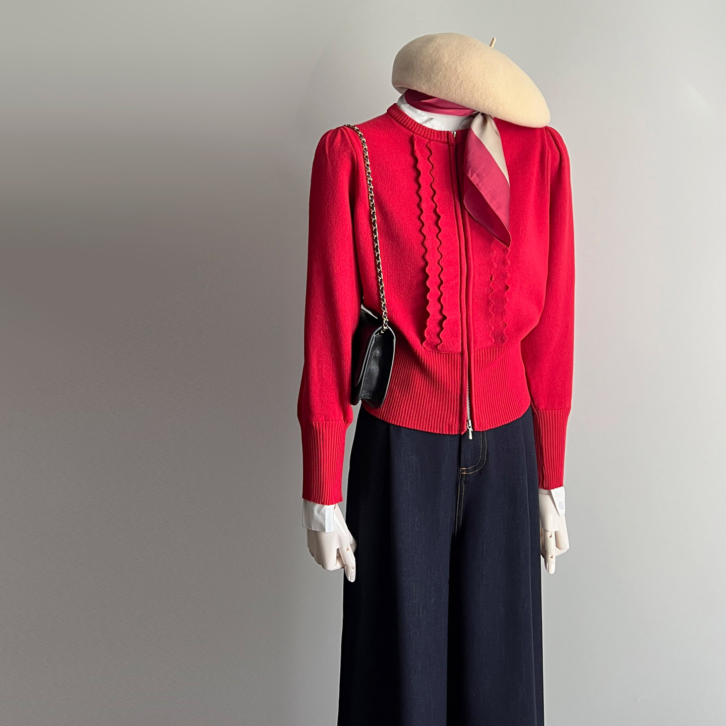 法式优雅收腰显瘦拉链毛衣外套女