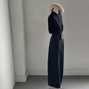 衬衫 法式 花边门襟纯色通勤职业气质黑色长袖 新款 女 高级感穿搭夏季