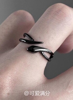 高品质新款「玄蛇星络」复古黑色蛇形开口戒指中古高级感食指戒