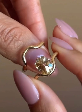 真金电镀保色叠戴方糖黄钻几何线条戒指高级精致贵气食指戒