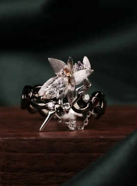 新款高品质版本百治应星·刃印象逢春枯木戒臂镂空白玉兰花指环